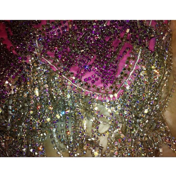 Glamorous Couture Swarovski Crystals Luxurious Fringes Mink Fur Wrap Dress Gown - Picture 7 of 15